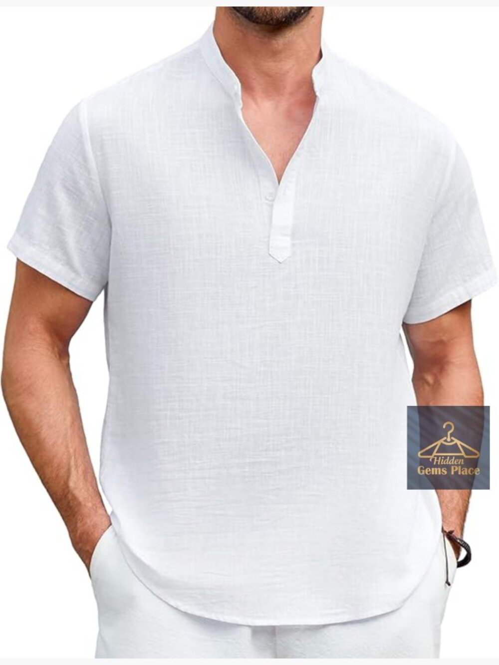 Men's Cotton Linen Henley Shirt Casual Short Sleeve Beach Hippie Tshirt